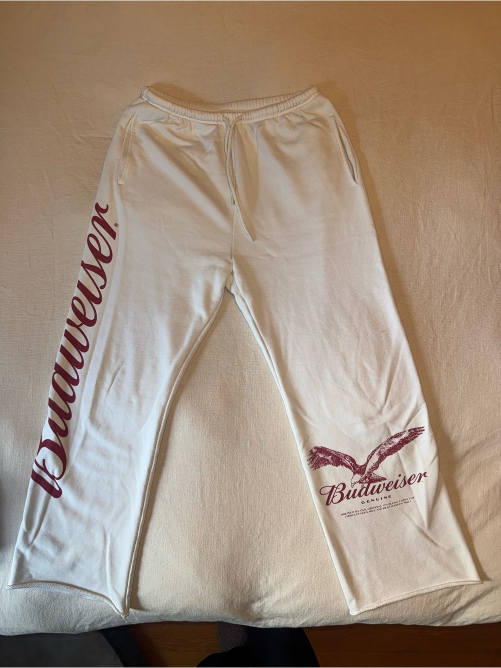 Budweiser White Straight-Leg Sweatpants with Maroon Logo